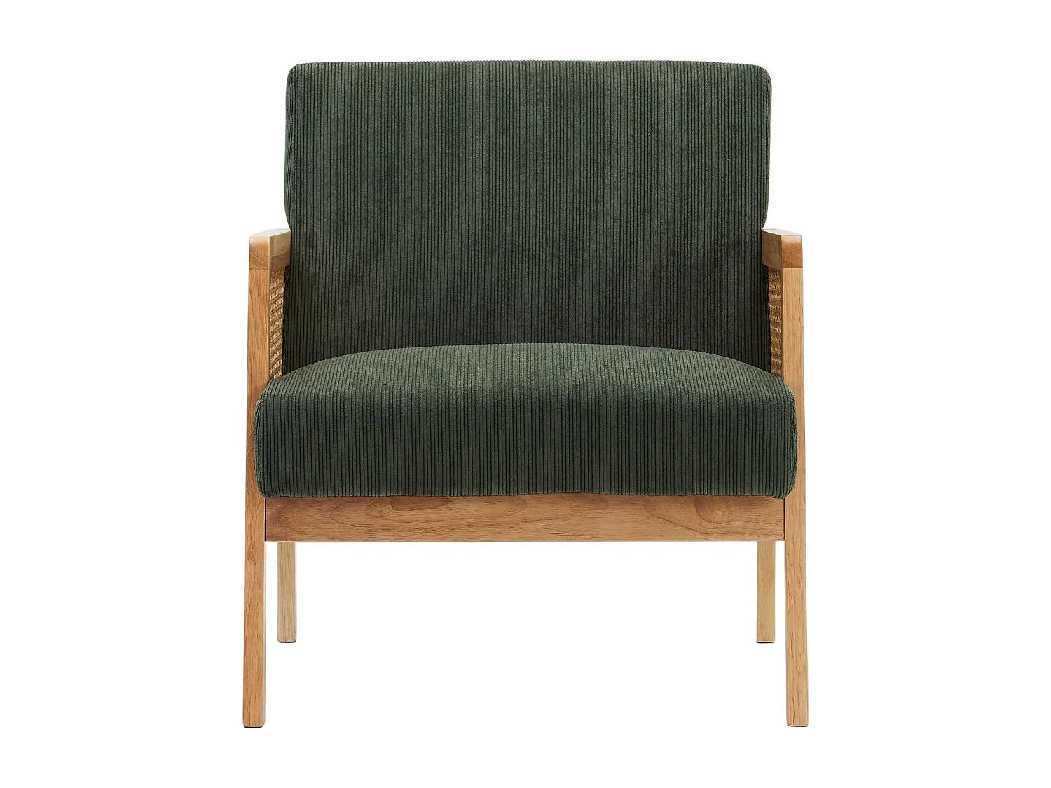 Fauteuil en cannage et velours côtelé vert kaki - Mani