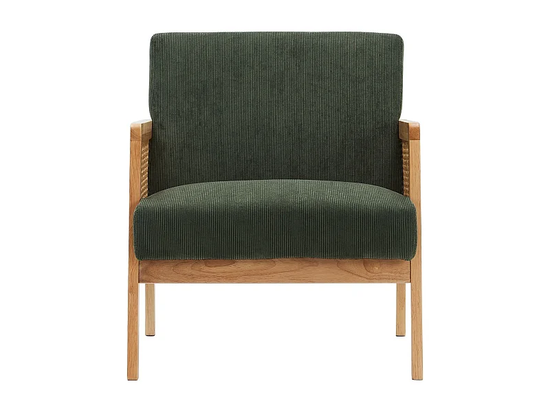 Fauteuil en cannage et velours côtelé vert kaki - Mani