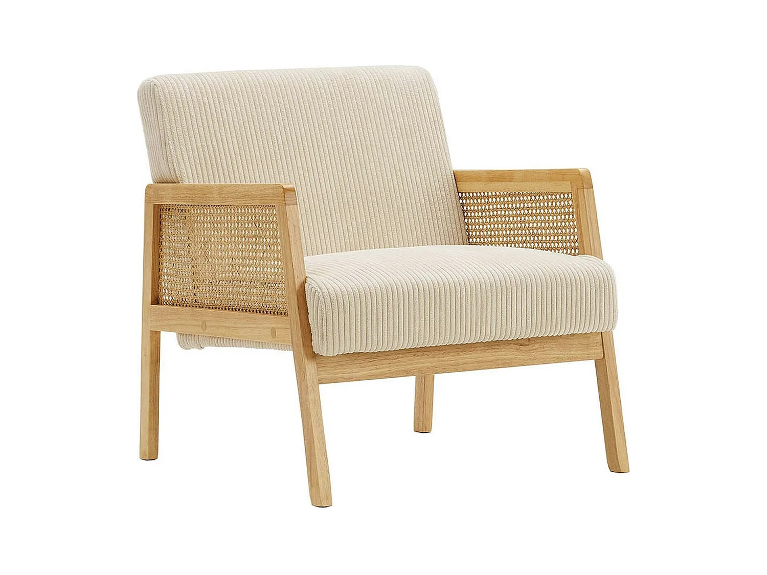 Fauteuil en cannage et velours côtelé beige - Mani