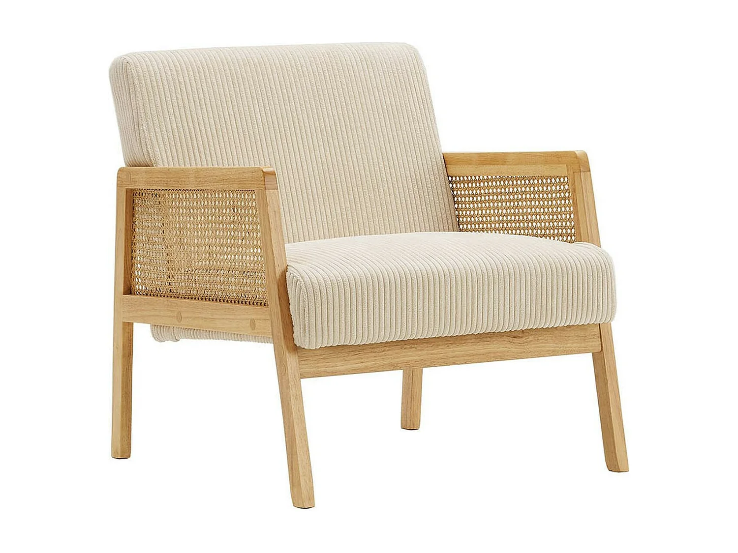 Fauteuil en cannage et velours côtelé beige - Mani