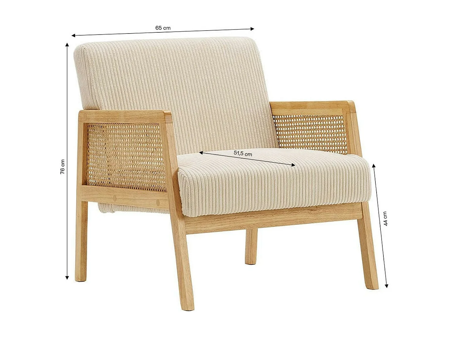 Fauteuil en cannage et velours côtelé beige - Mani