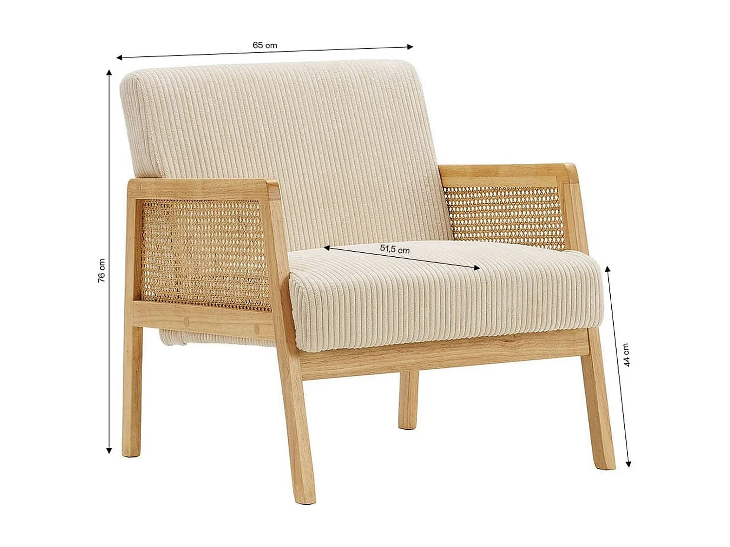 Fauteuil en cannage et velours côtelé beige - Mani