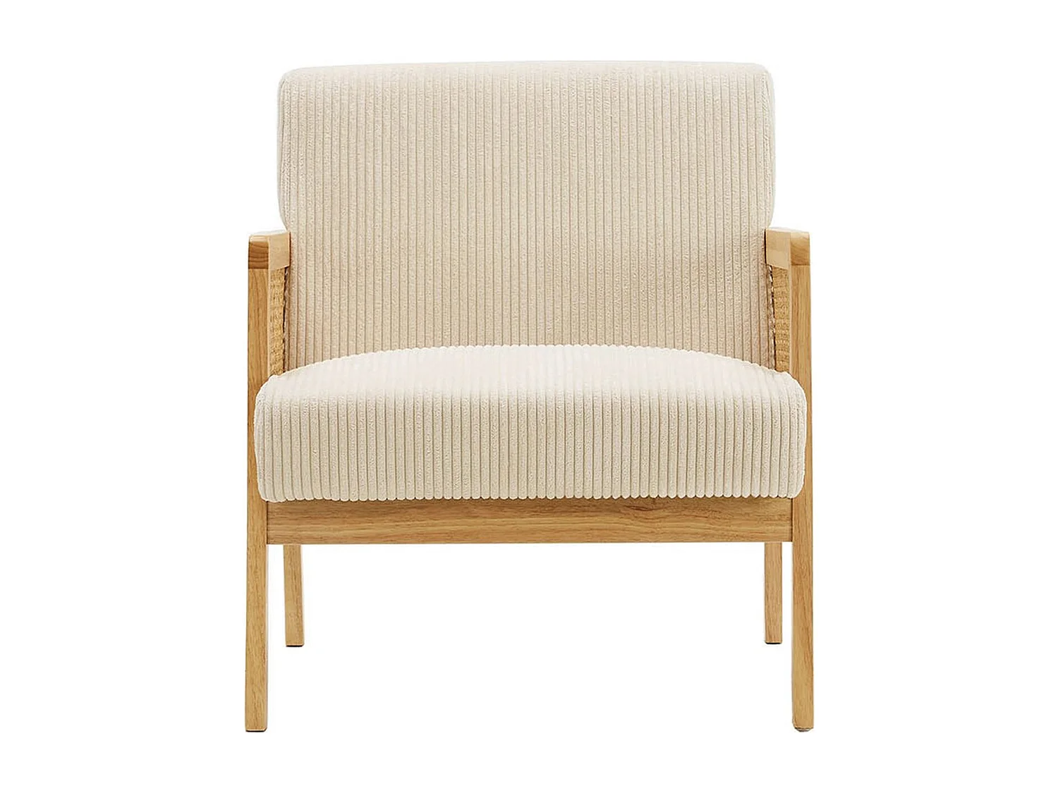 Fauteuil en cannage et velours côtelé beige - Mani