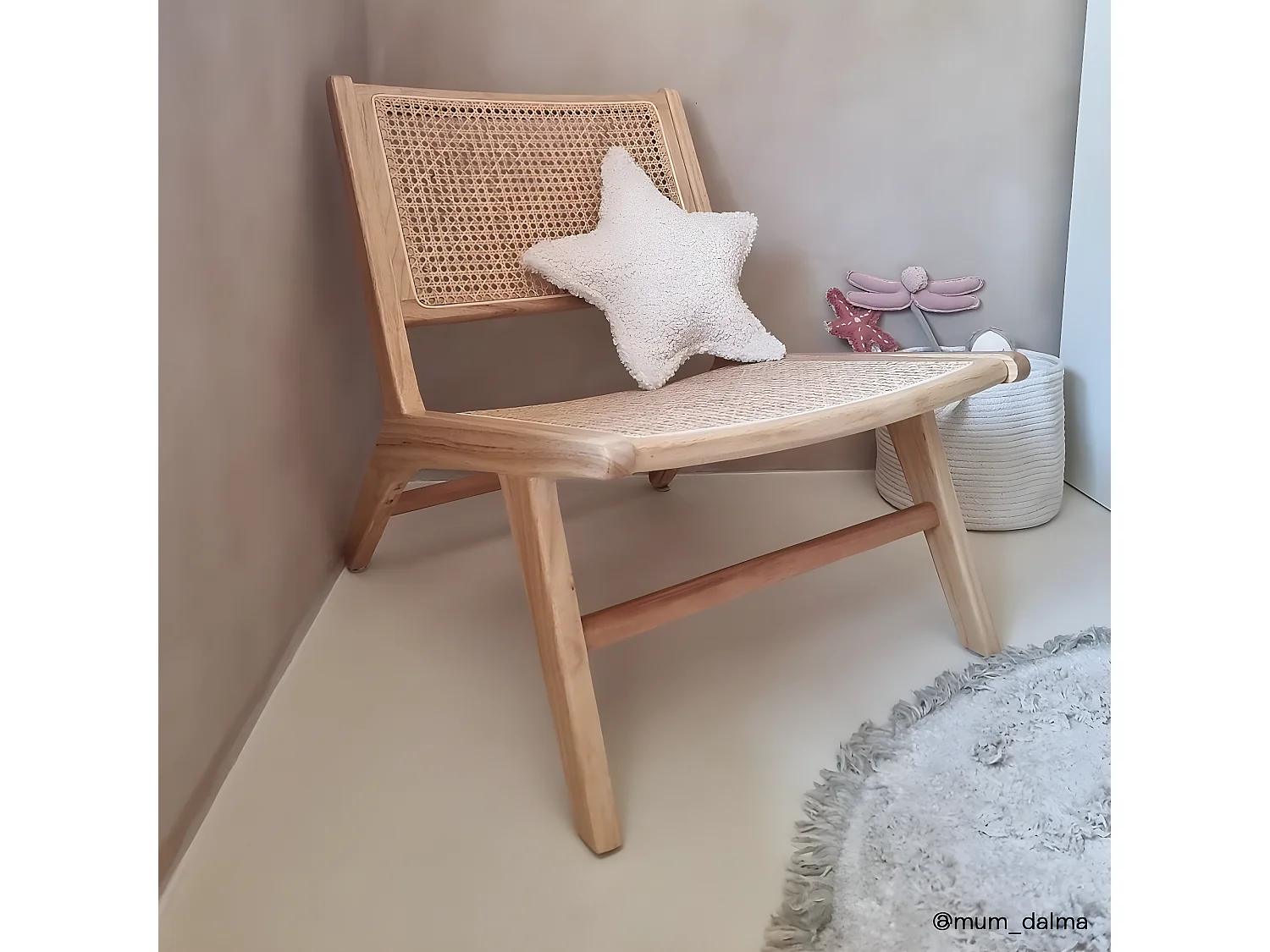 Fauteuil lounge en bois massif et cannage - Zuma