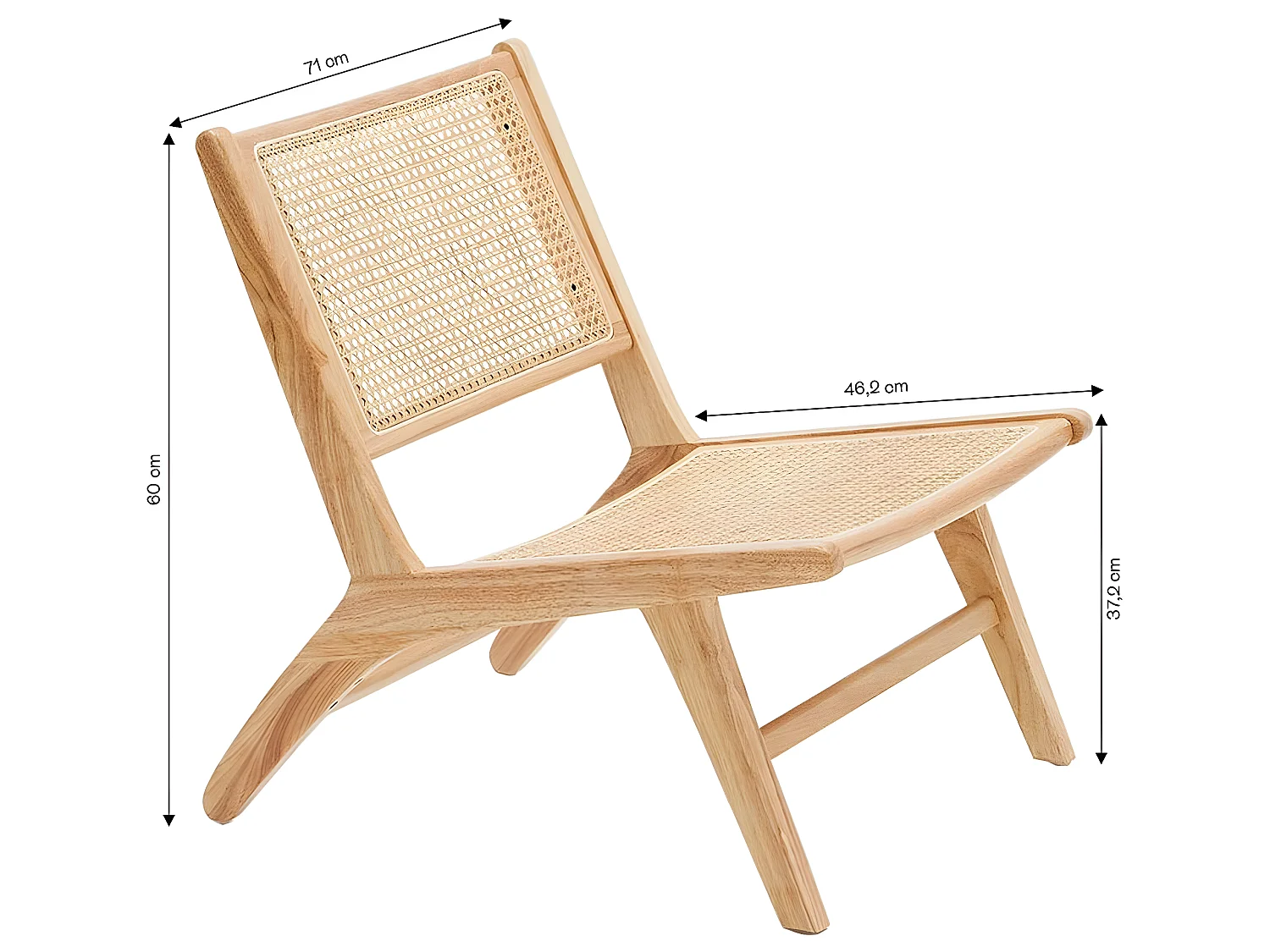 Fauteuil lounge en bois massif et cannage - Zuma