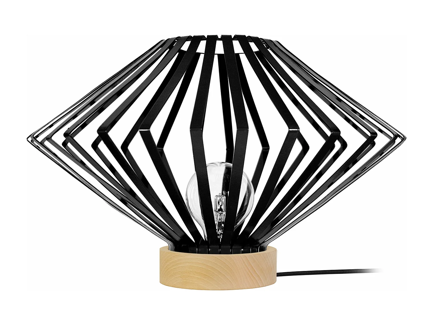 Lampe a poser,bois conique métal  noir 34 cm.