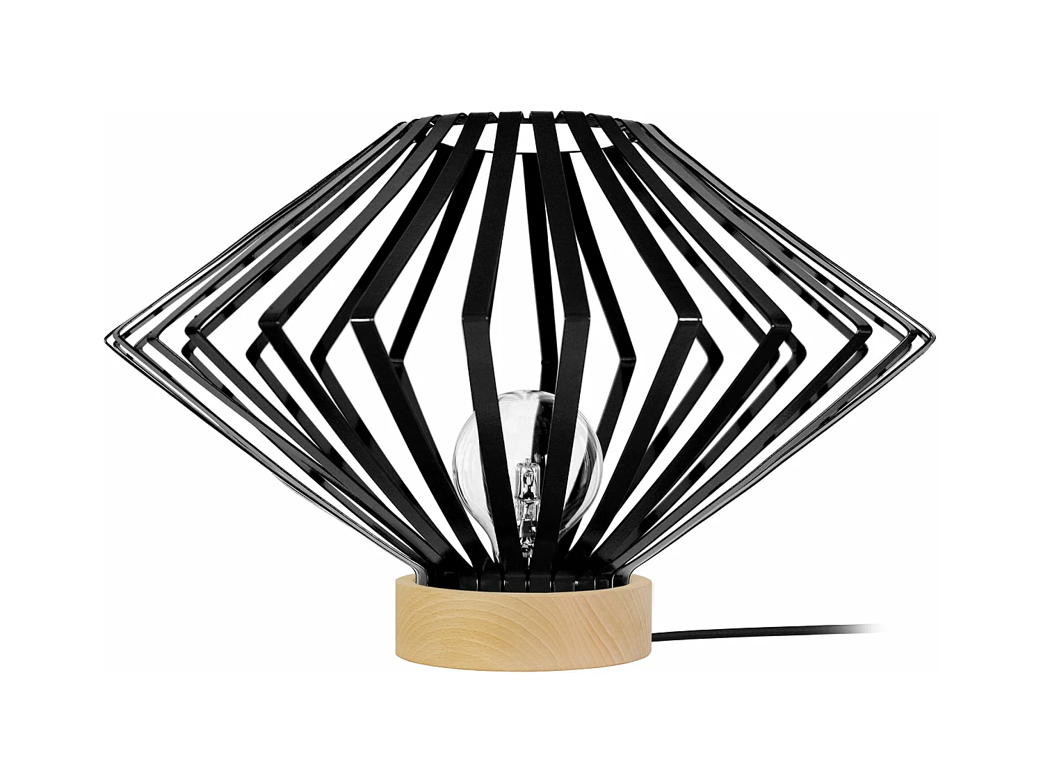 Lampe a poser,bois conique métal  noir 34 cm.