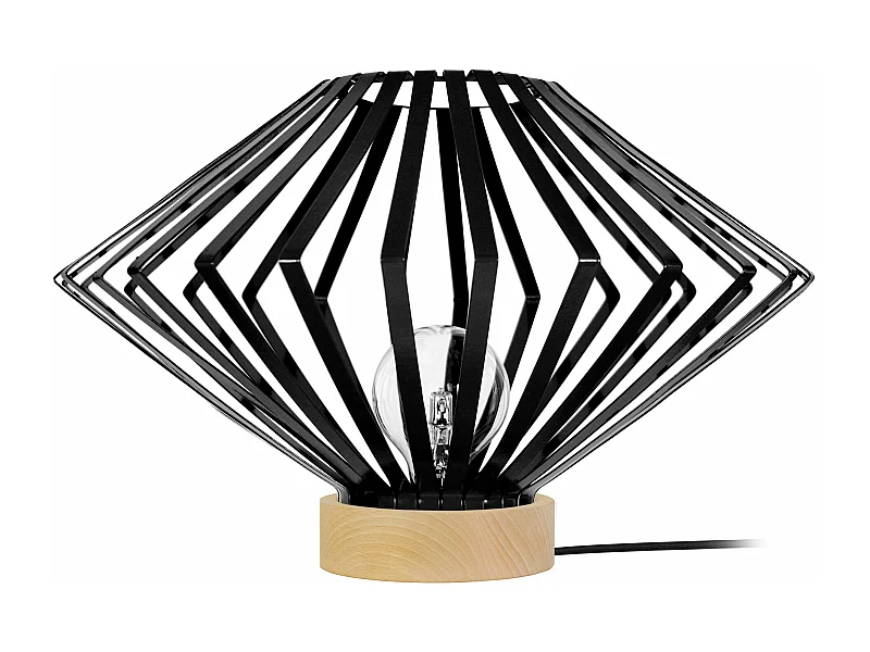 Lampe a poser,bois conique métal  noir 34 cm.