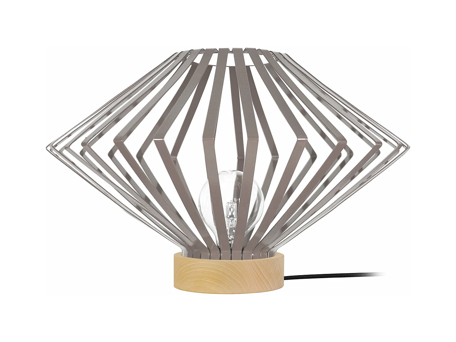 Lampe a poser,bois conique métal  taupe 34 cm.