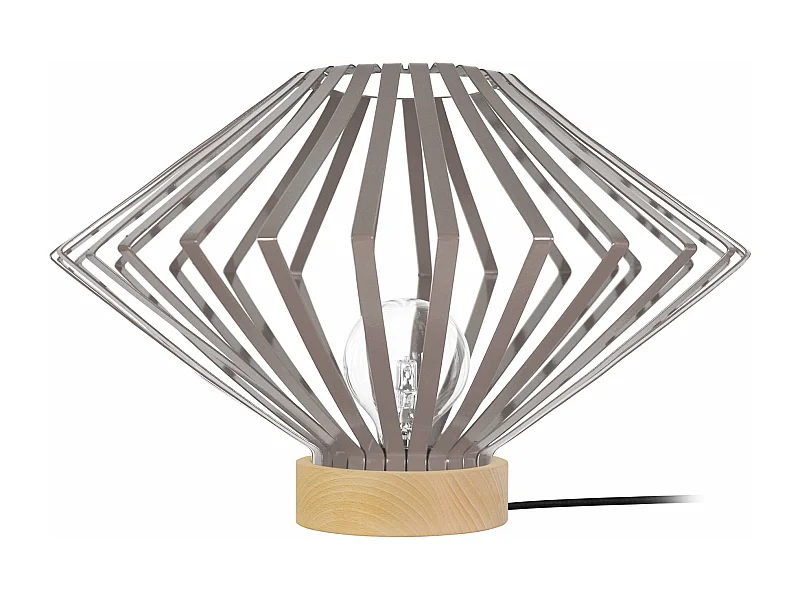 Lampe a poser,bois conique métal  taupe 34 cm.