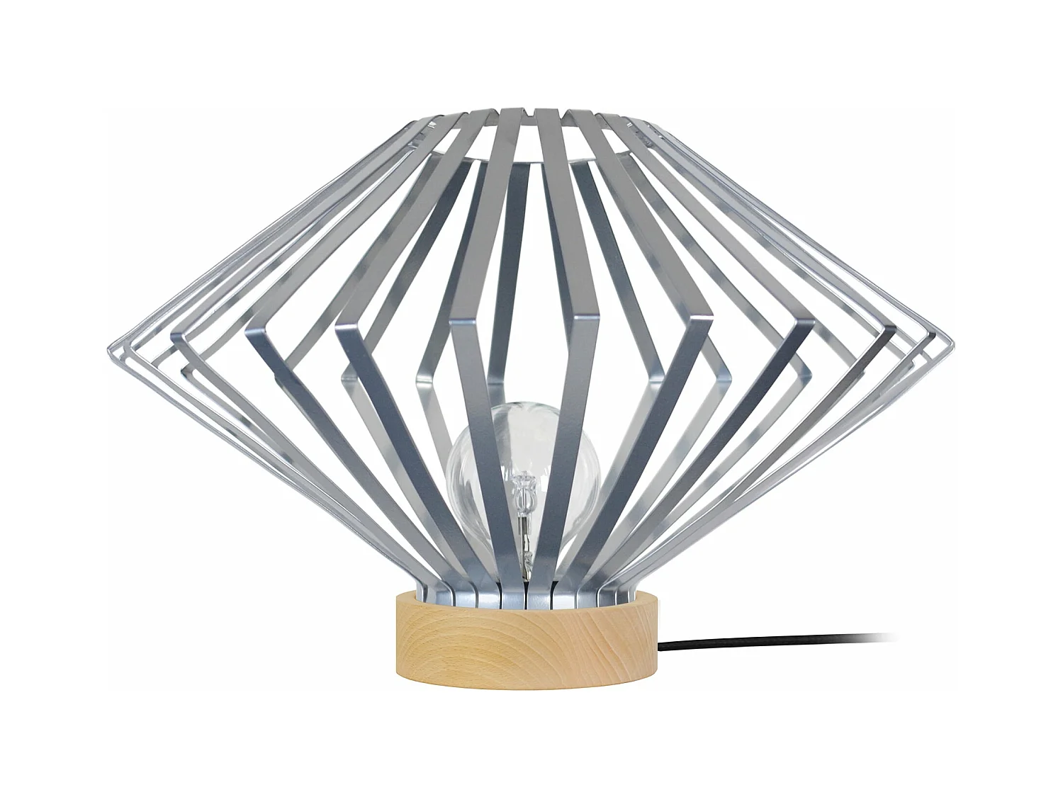 Lampe a poser,bois conique métal  aluminium 34 cm.