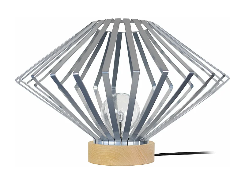 Lampe a poser,bois conique métal  aluminium 34 cm.