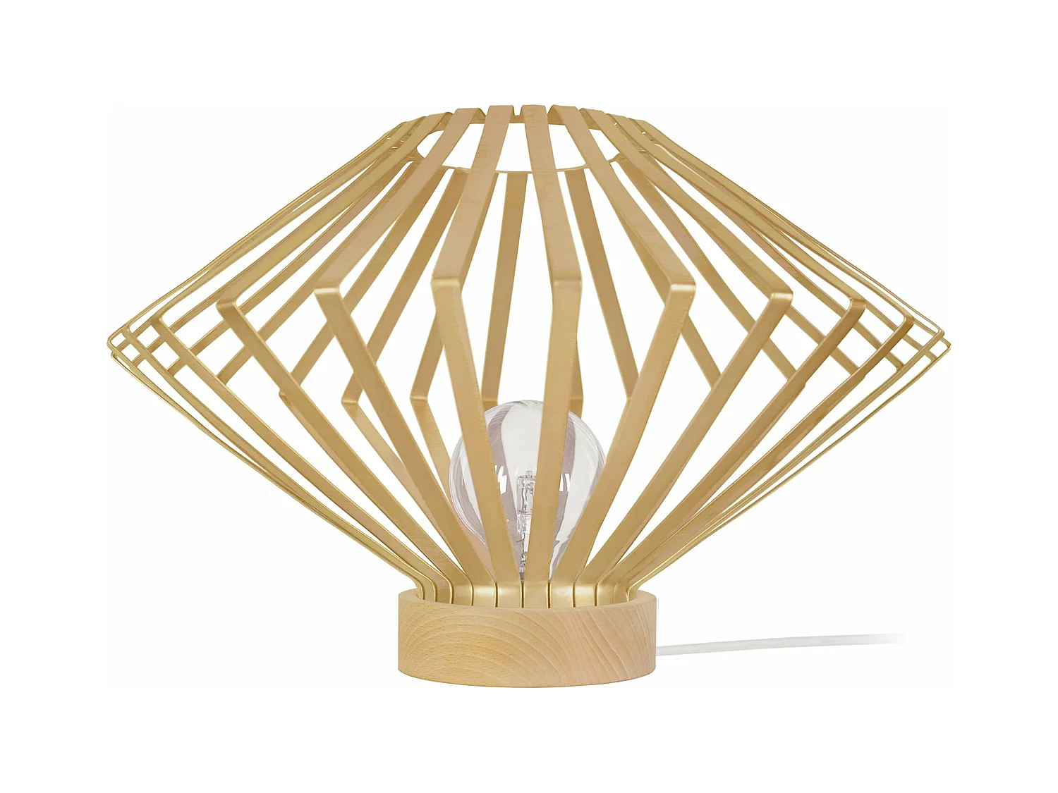 Lampe a poser,bois conique métal doré 34 cm.