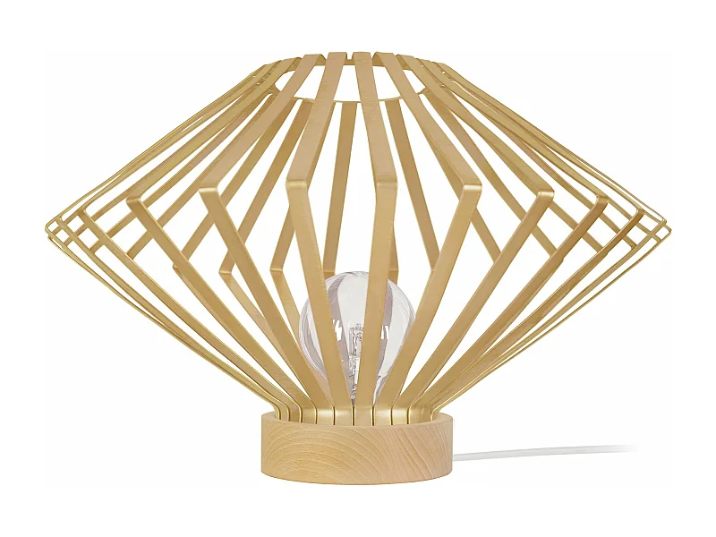Lampe a poser,bois conique métal doré 34 cm.