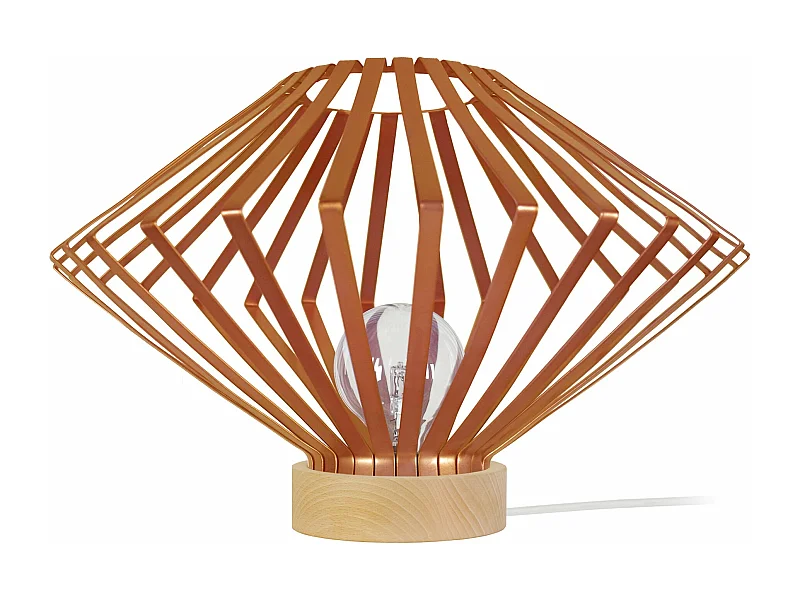 Lampe a poser,bois conique métal  cuivre 34 cm.