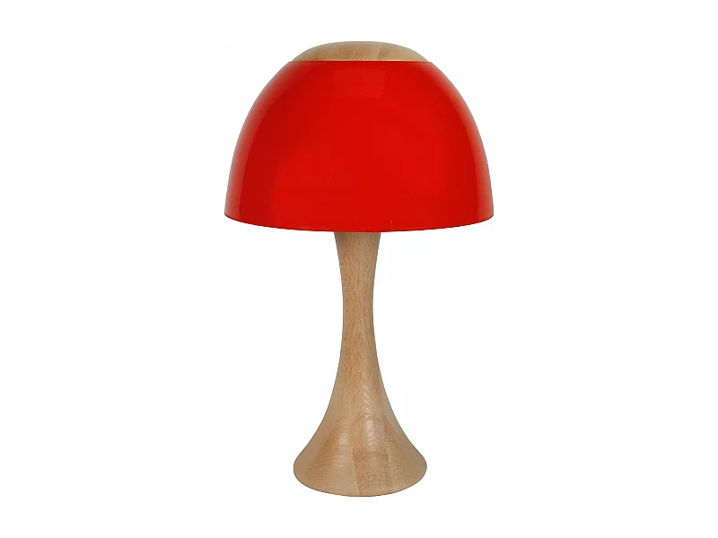 Lampe de chevet évasé bois  naturel,rouge 40 cm.