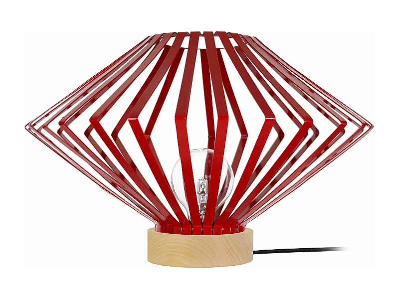 Lampe a poser,bois conique métal  rouge 34 cm.