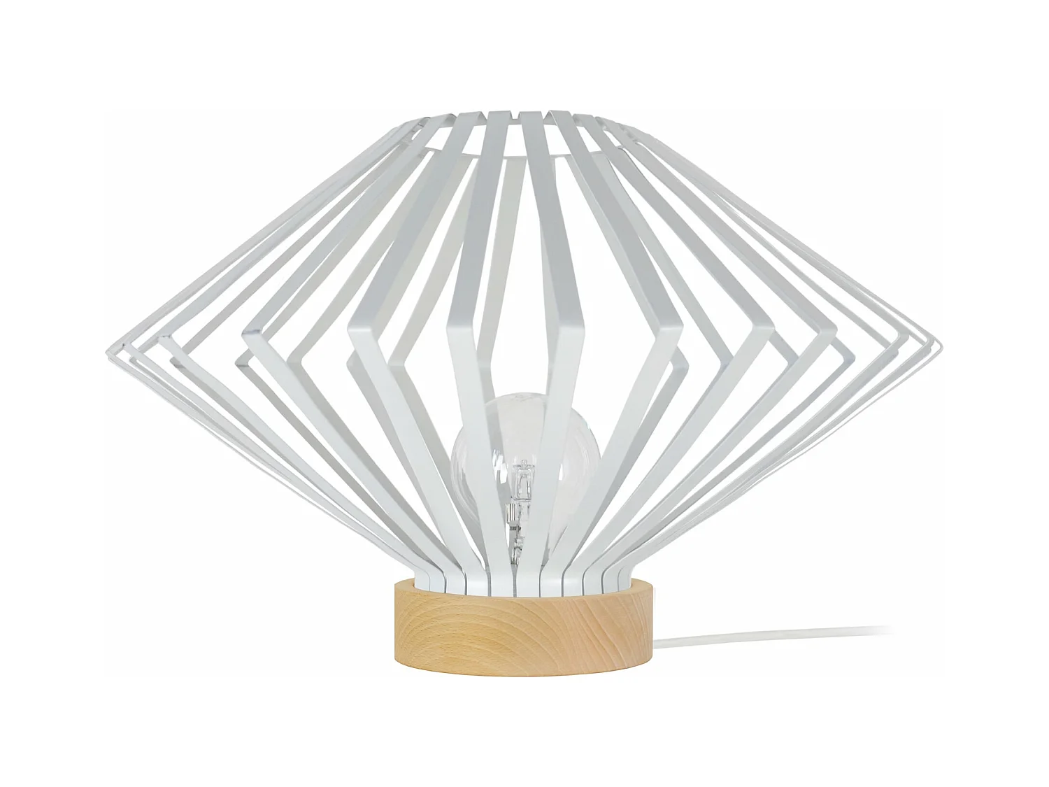 Lampe a poser,bois conique métal  blanc 34 cm.