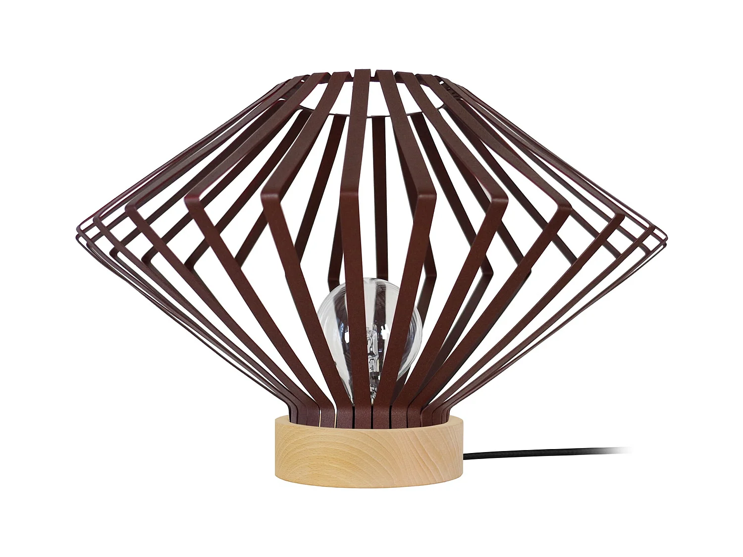 Lampe a poser,bois conique métal  marron 34 cm.