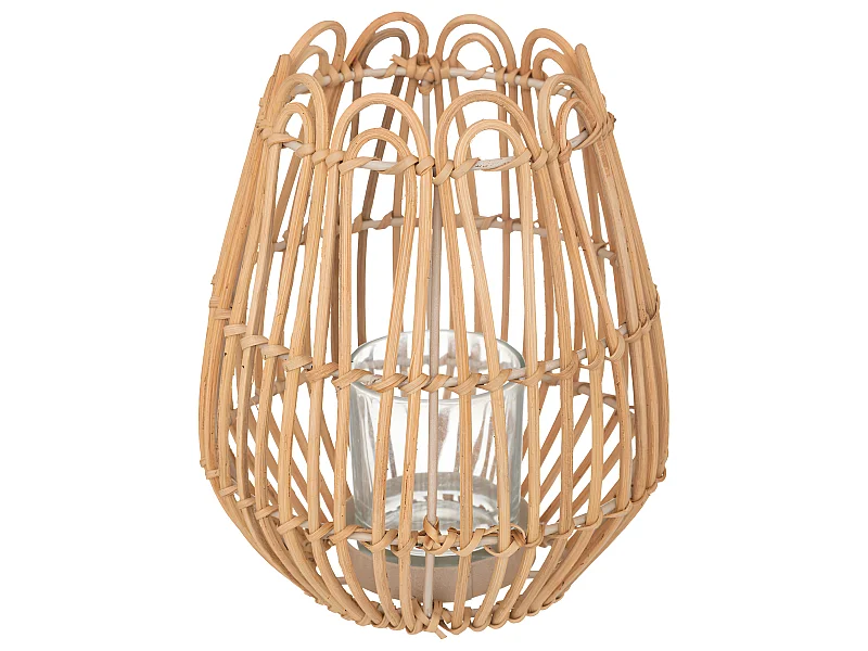 Bougeoir Photophore en Rotin et Métal D 18 x H 22 cm