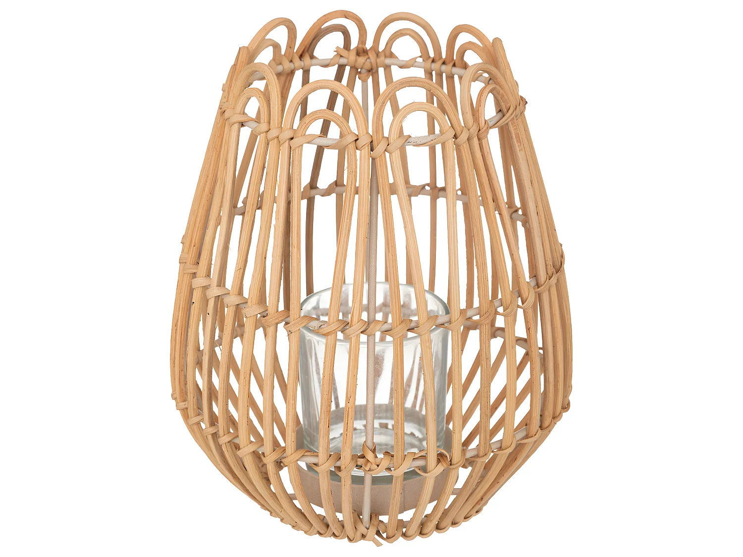 Bougeoir Photophore en Rotin et Métal D 18 x H 22 cm