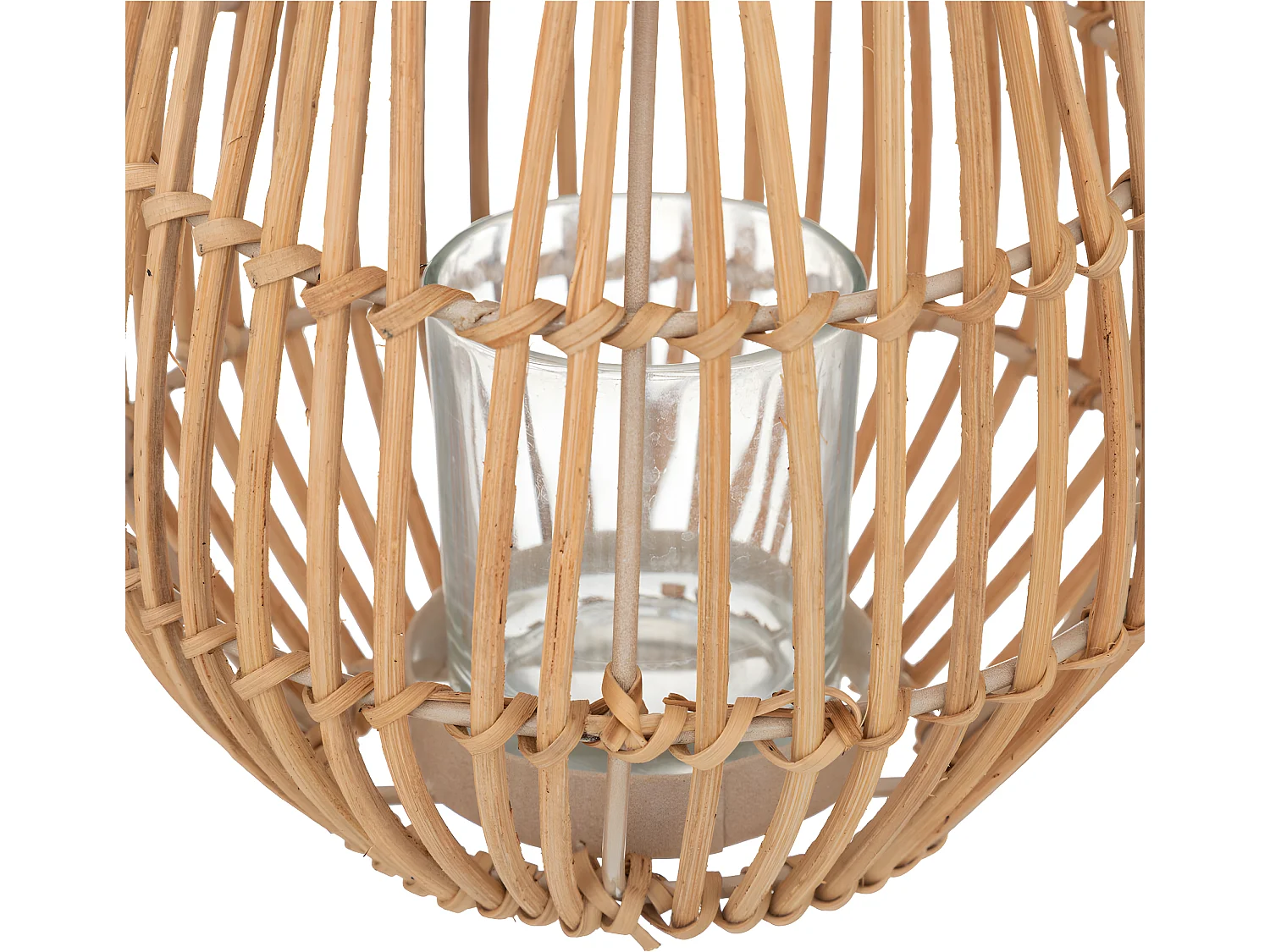 Bougeoir Photophore en Rotin et Métal D 18 x H 22 cm