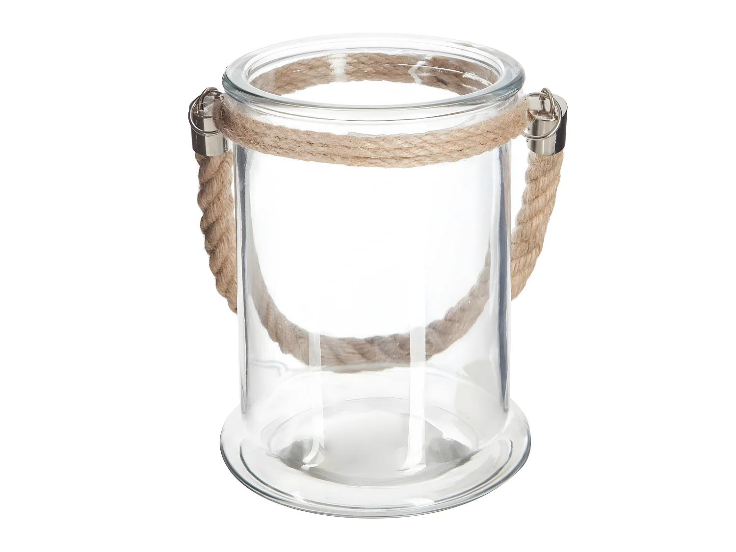 Photophore en Verre avec Anse en Corde H 17 cm