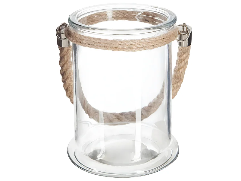 Photophore en Verre avec Anse en Corde H 17 cm