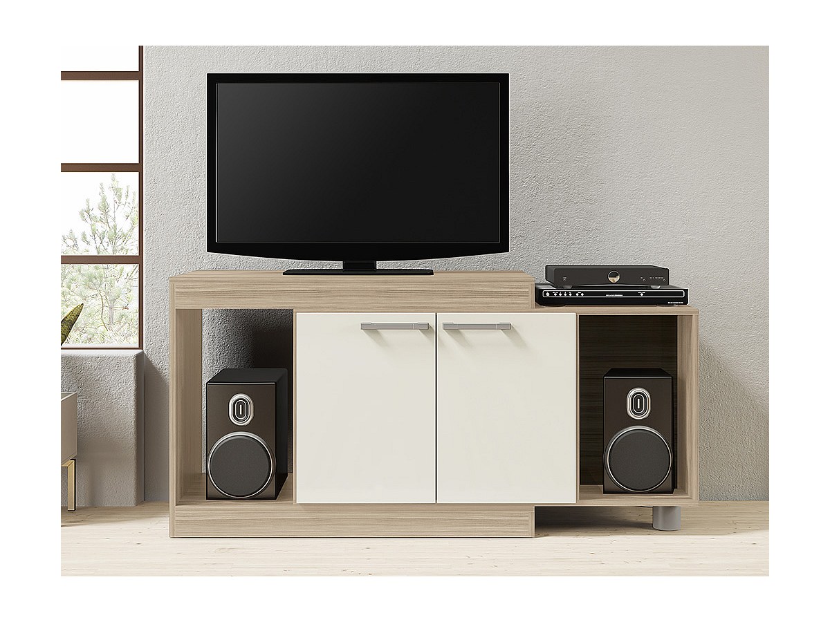 Mueble TV extensible de 2 puertas y 2 huecos roble THIAGO