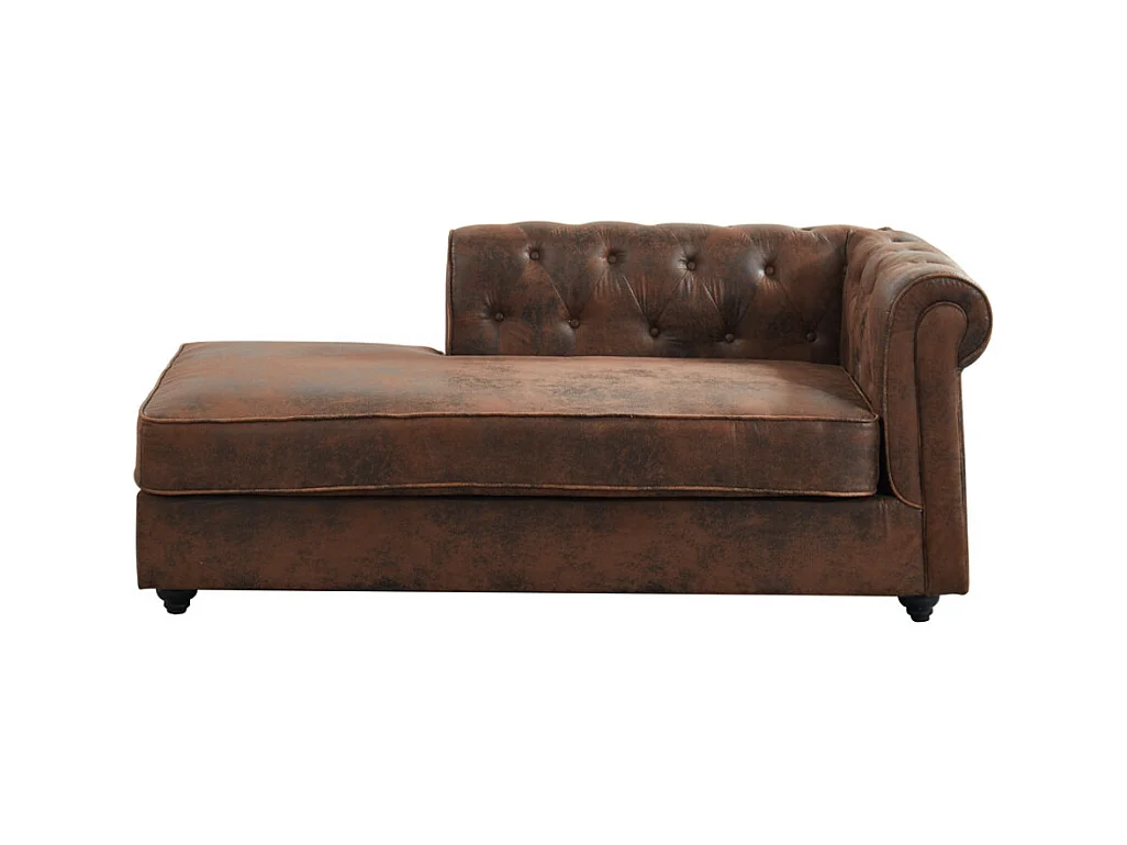Szezlong lewostronny chesterfield SHIREL z mikrofibry o wyglądzie postarzanej skóry