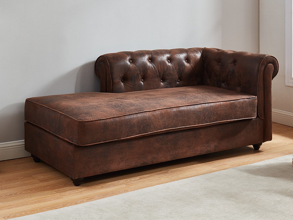 Venstre chaiselounge chesterfield-mikrofiber med slitt lærimitasjon SHIREL