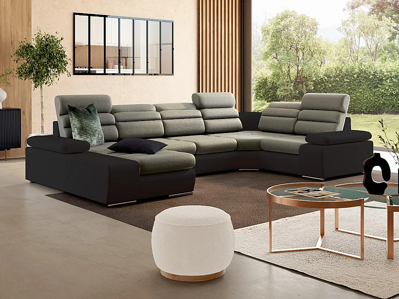 Wohnlandschaft mit Schlaffunktion - Ecke Links - Beige & Braun - BOILEAU