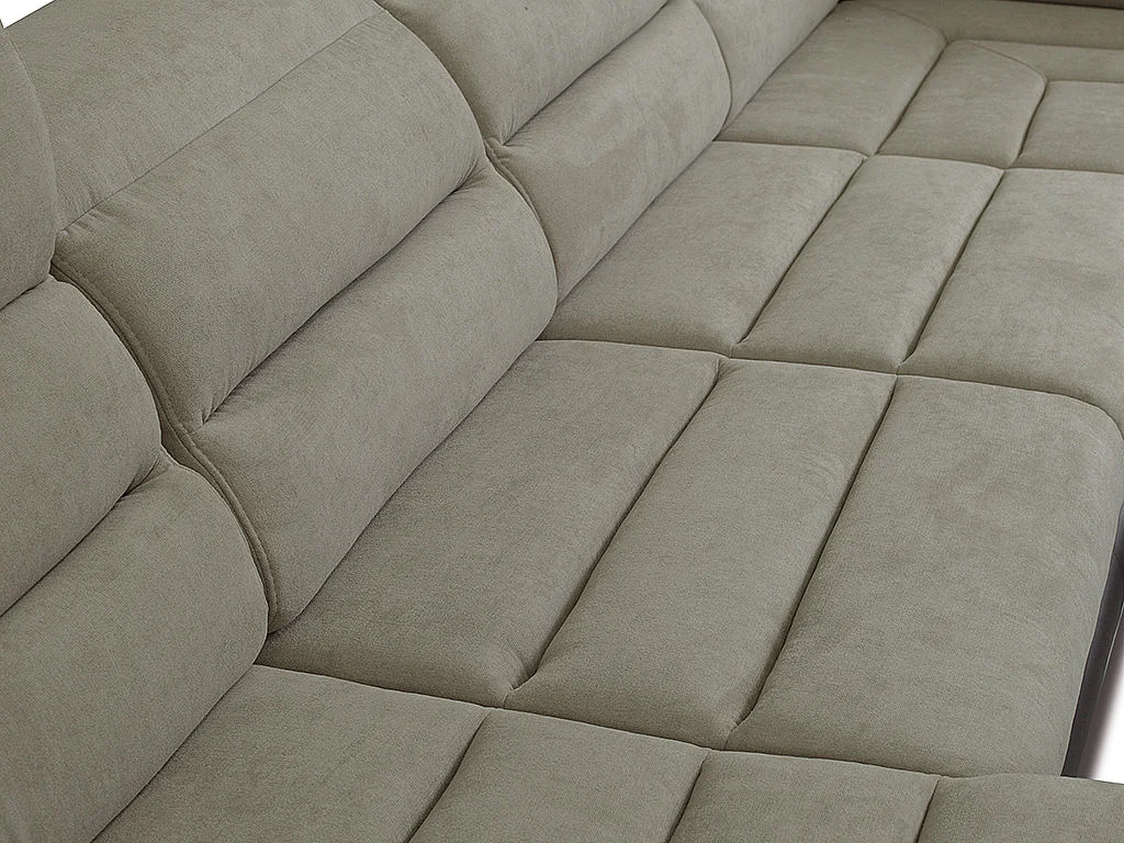 Divano letto angolare panoramico in tessuto e similpelle Bicolore beige e marrone - Angolo a sinistra - BOILEAU