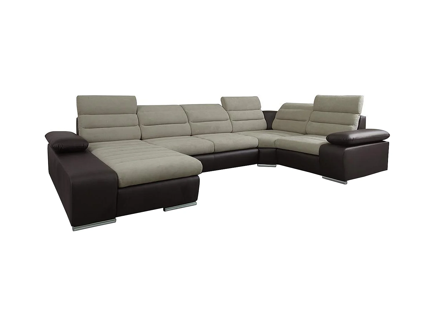 Canapé d'angle panoramique convertible en tissu et simili BOILEAU - Bicolore beige/marron - Angle gauche