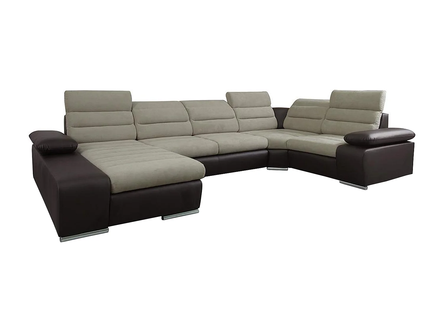 Canapé d'angle panoramique convertible en tissu et simili BOILEAU - Bicolore beige/marron - Angle gauche