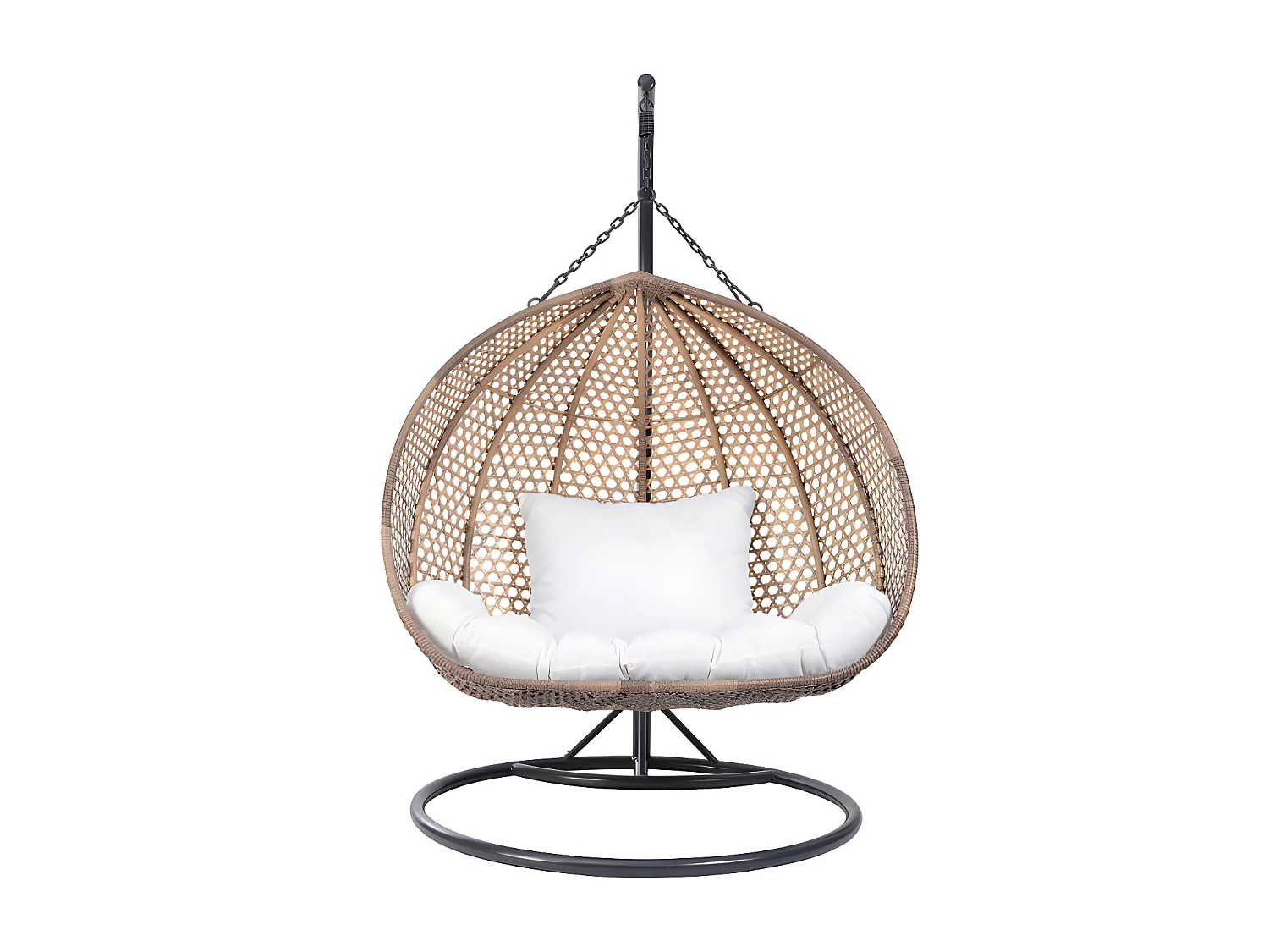 Hängesessel 2-Sitzer Polyrattan - Beige mit weißem Kissen - VAHINA von MYLIA