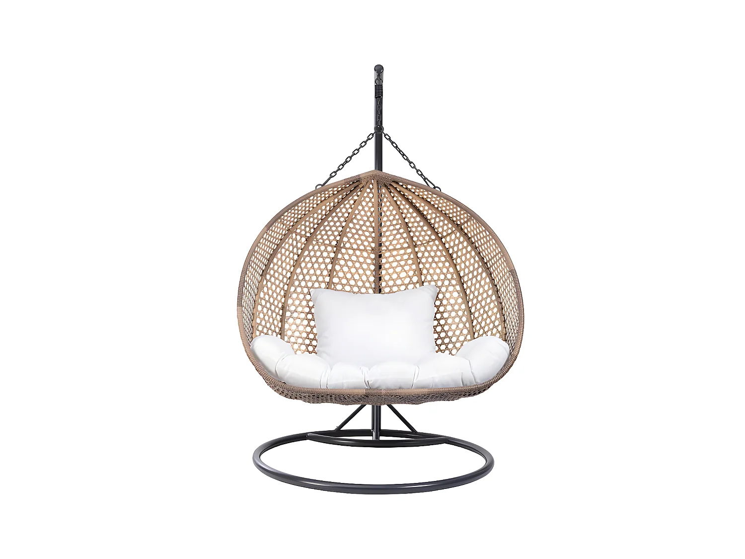 Hengestol 2-seter i flettet kunstrotting beige med hvit pute VAHINA MYLIA