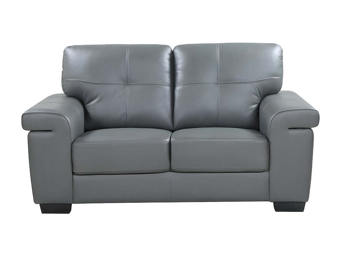 Sofá 2 plazas de piel de becerro gris HAZEL