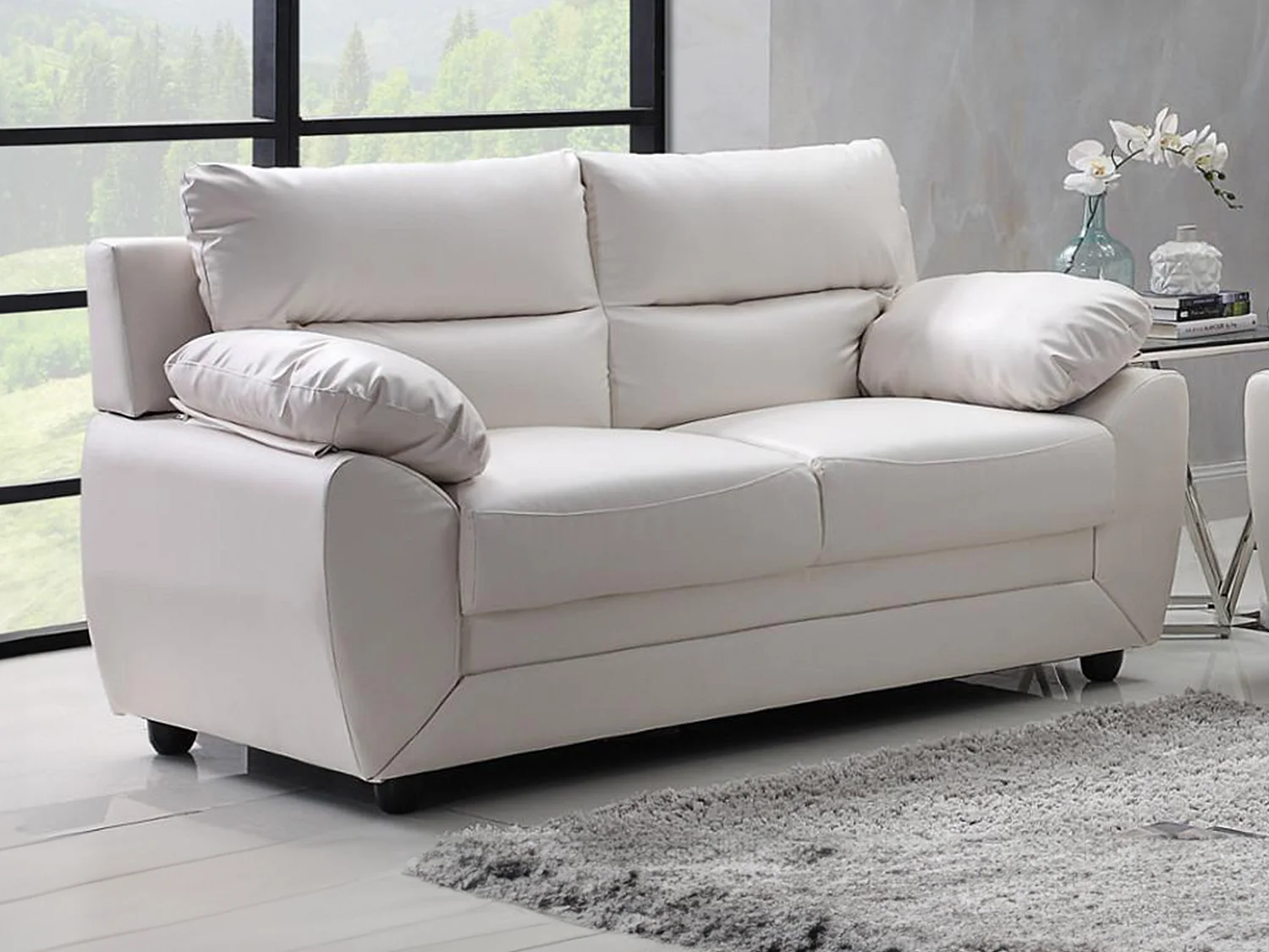 Sofa 2-Sitzer - Kunstleder - Weiß - MANOA