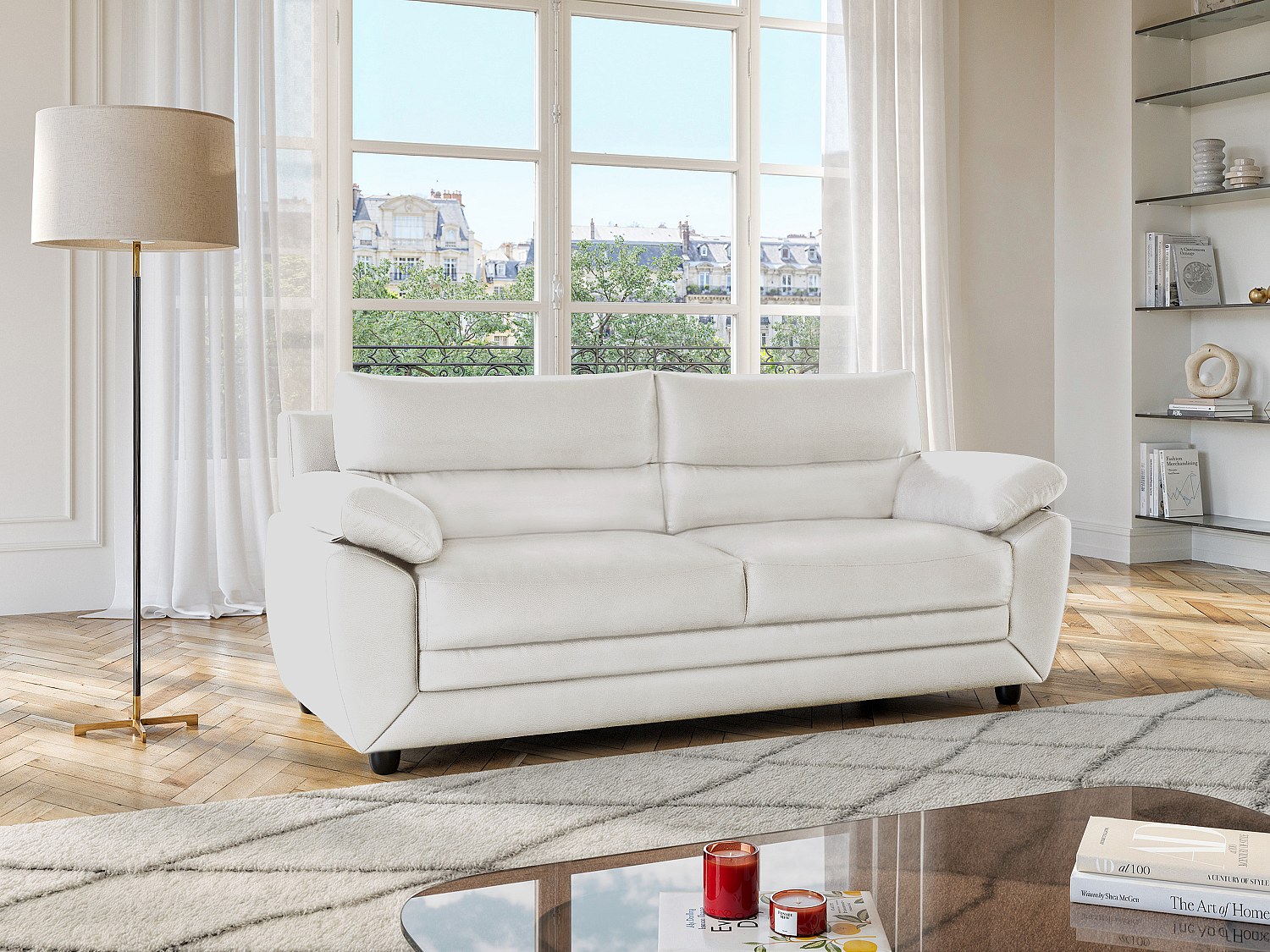 Sofa 3-Sitzer - Kunstleder - Weiß - MANOA günstig online kaufen