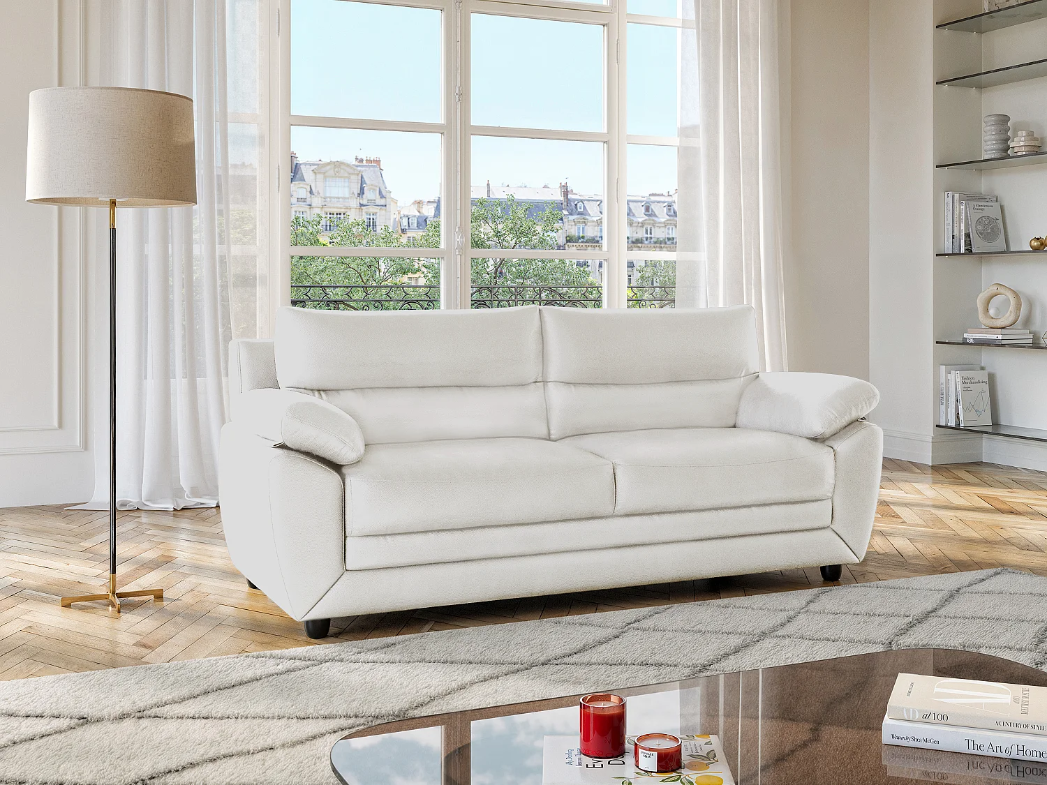 Sofa 3-Sitzer - Kunstleder - Weiß - MANOA