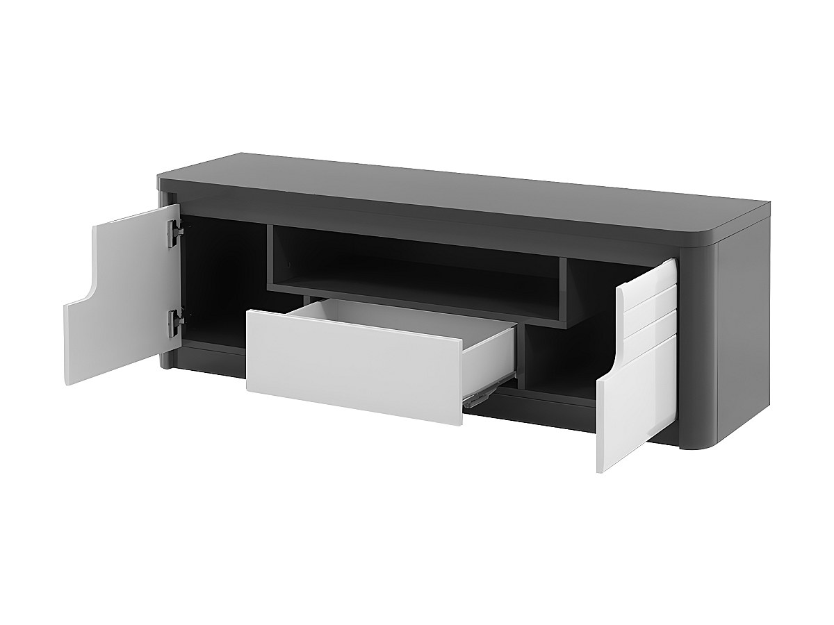 Mueble TV PERCEPTION - LEDs - 2 puertas - Gris y blanco
