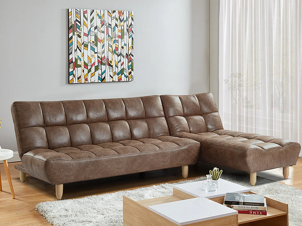 Canapé modulable convertible en microfibre vieillie ESTEBAN - Marron vintage