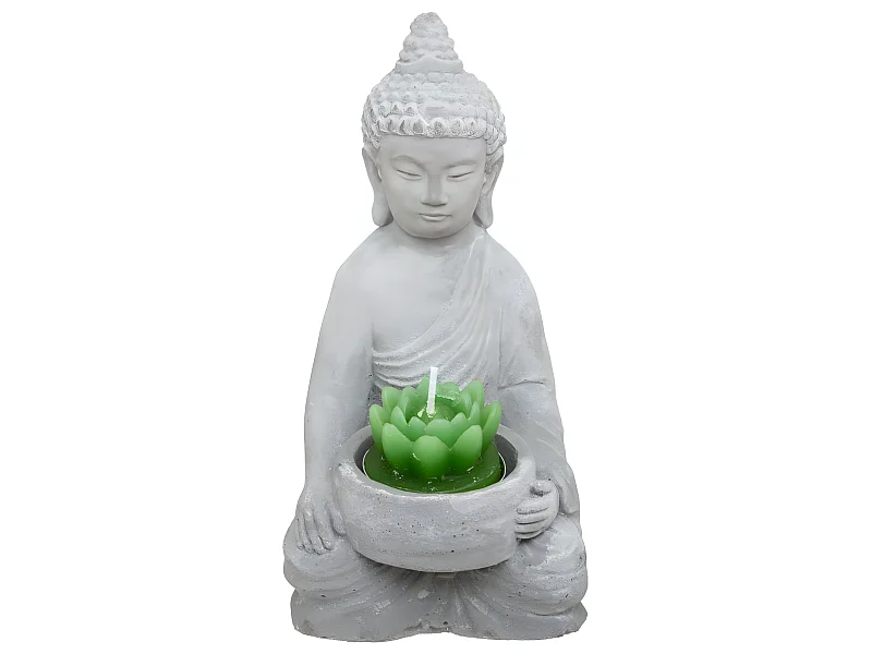Statue Photophore avec Bougie "Bouddha" 15cm Gris