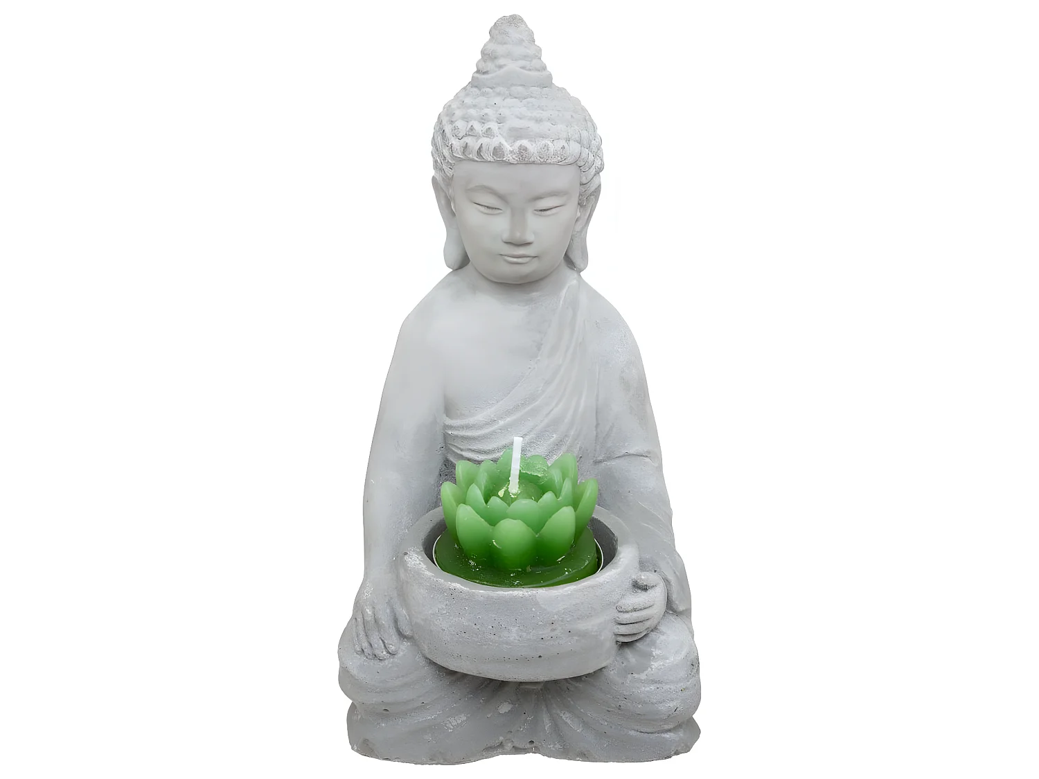 Statue Photophore avec Bougie "Bouddha" 15cm Gris