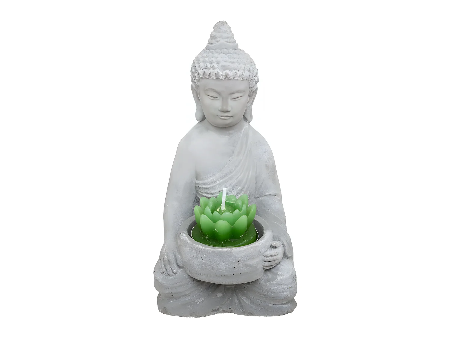 Bouddha Photophore en ciment et verre H 15 cm