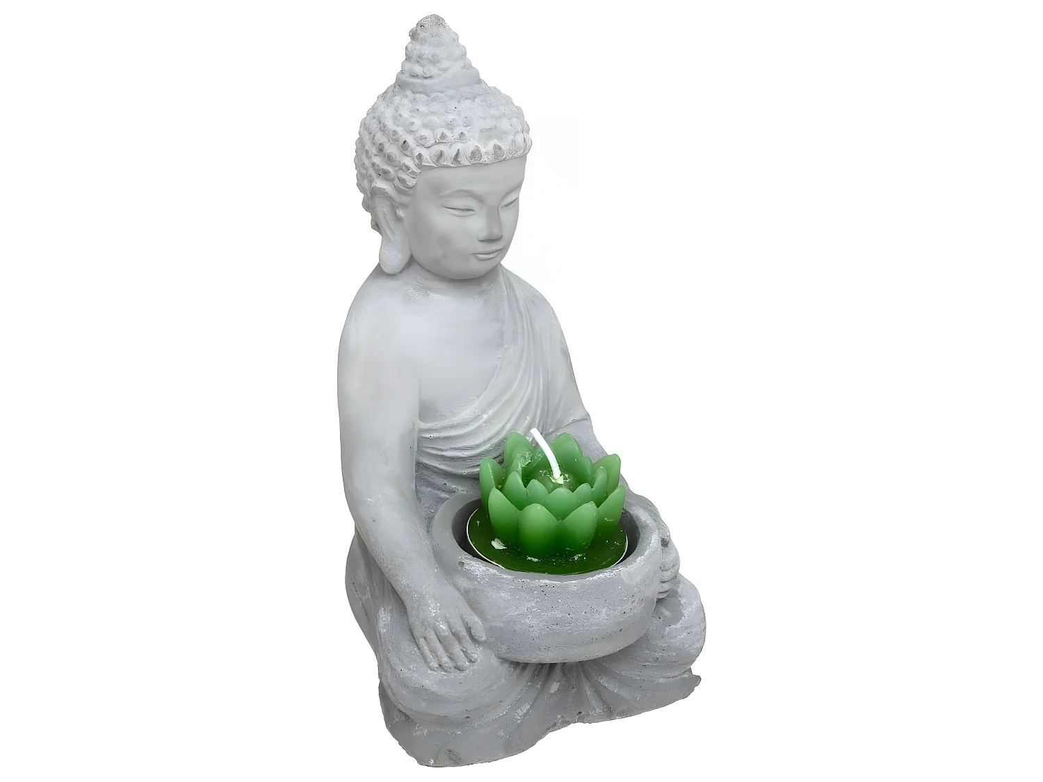 Statue Photophore avec Bougie "Bouddha" 15cm Gris