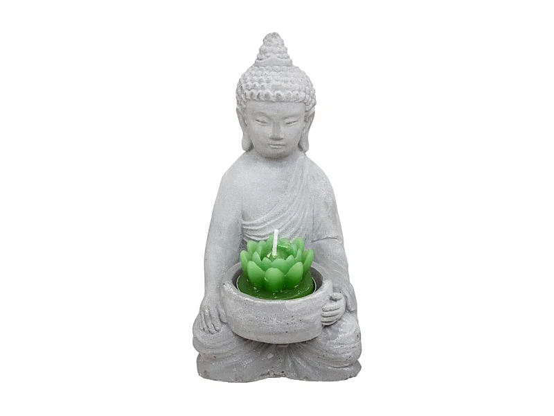 Statue Photophore avec Bougie "Bouddha" 15cm Gris