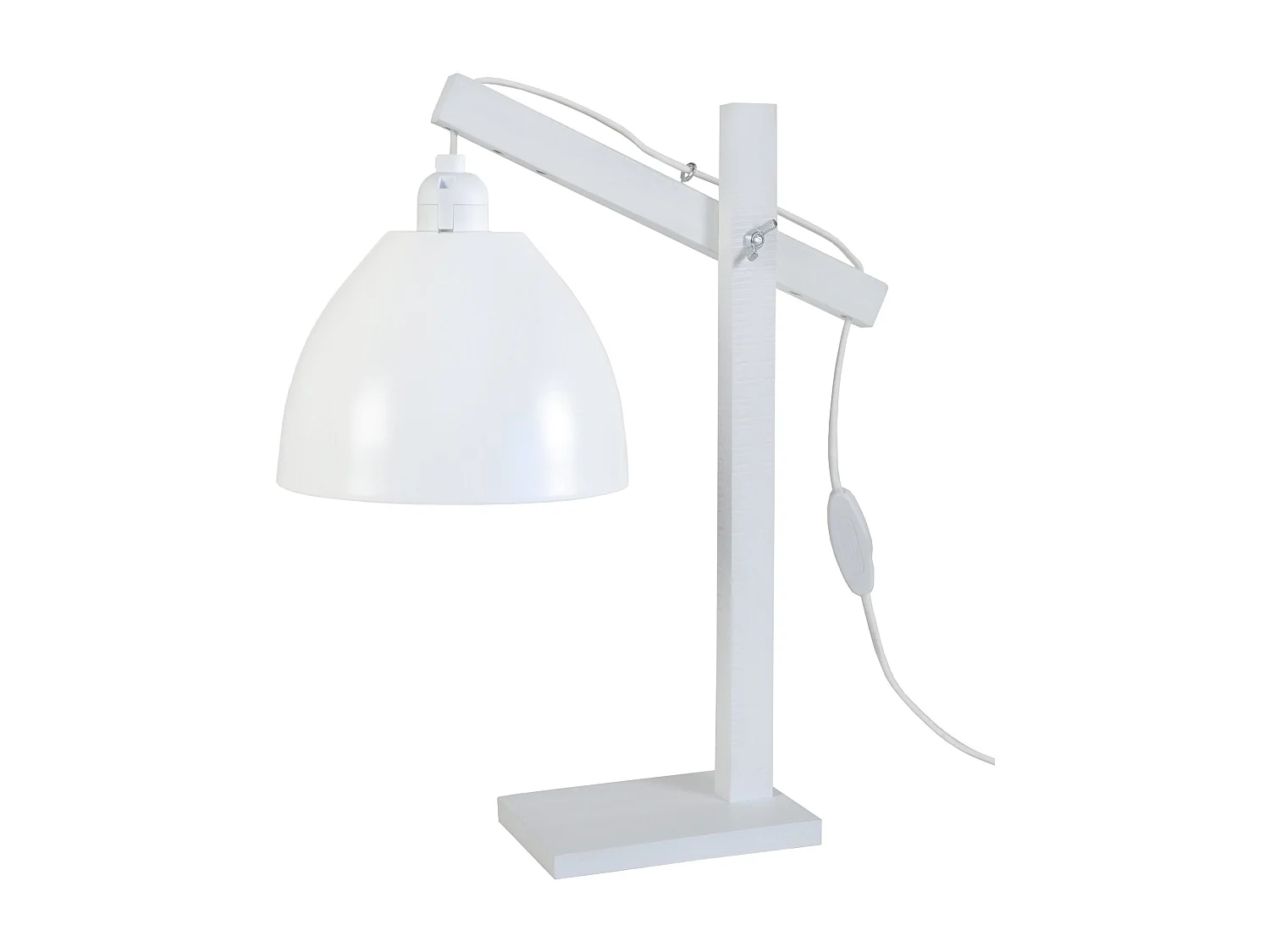 Lampe de bureau articulé bois, métal blanc 50 cm.