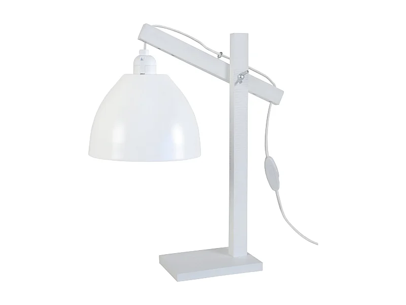 Lampe de bureau articulé bois, métal blanc 50 cm.